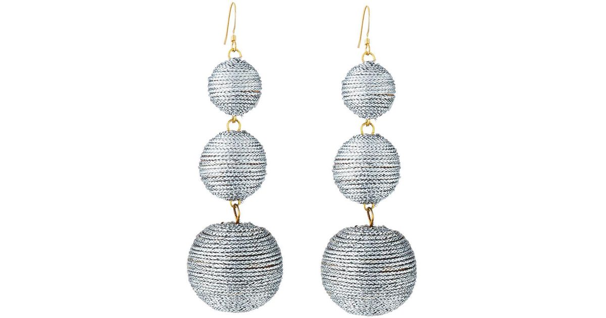 Lyst Kenneth Jay Lane Threaded Triple Drop Ball Earrings In Gray