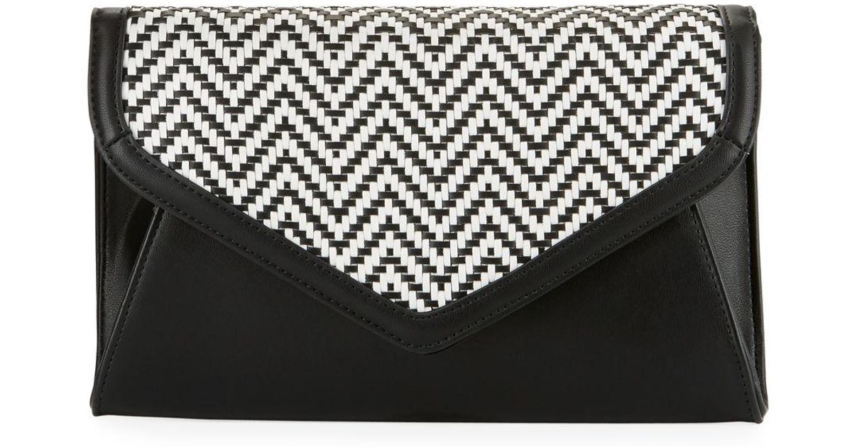 Lyst - Neiman Marcus Woven Envelope Chain Clutch Bag in Black