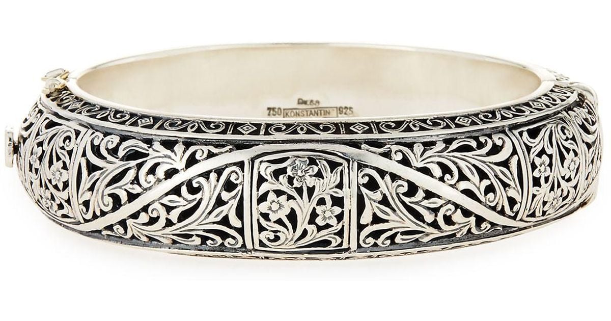 Lyst Konstantino Silver Clics Etched Fl Bangle Bracelet In Lyst Konstantino Silver Clics Etched Fl Bangle Bracelet In Metallic
