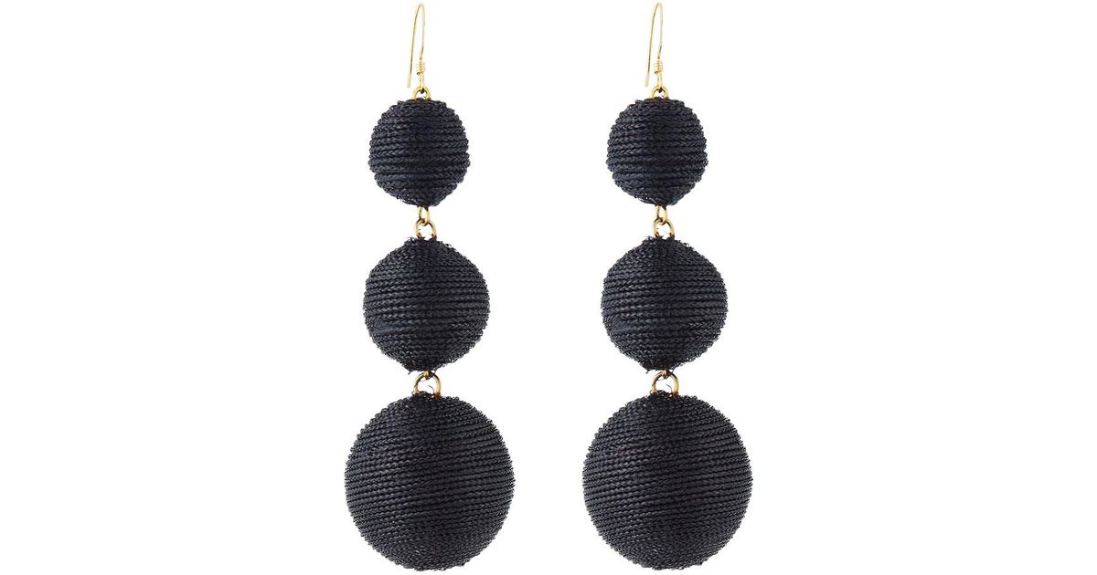 Lyst Kenneth Jay Lane Thread Triple Drop Ball Earrings In Black