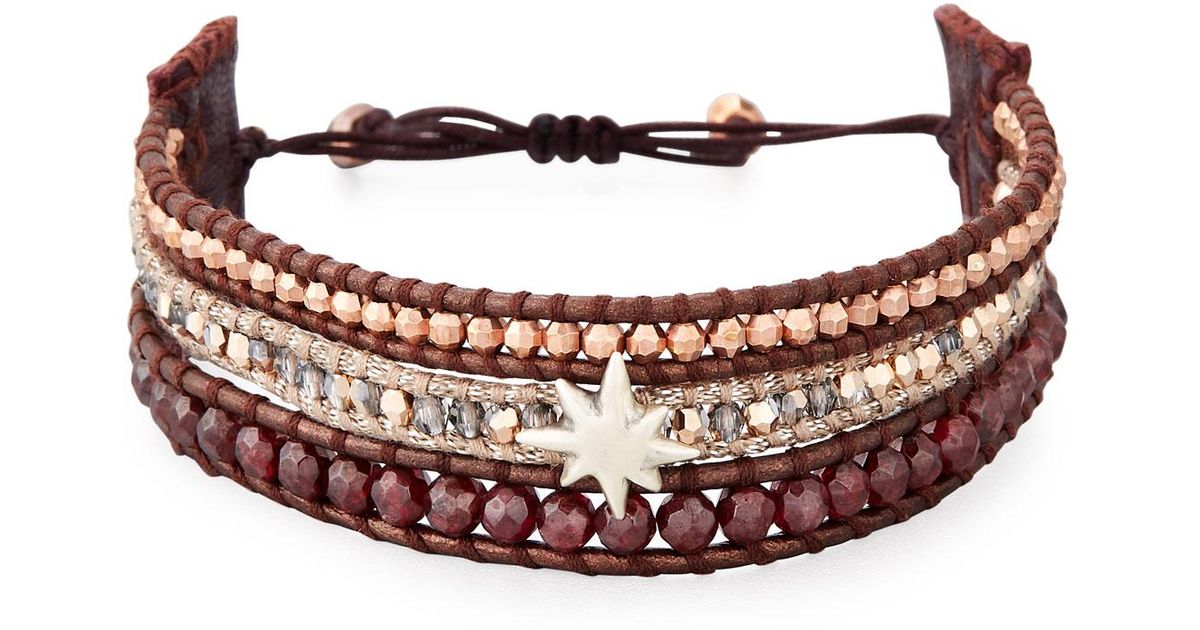 Lyst Chan Luu Three Strand Pull Tie Bracelet In Dark Red