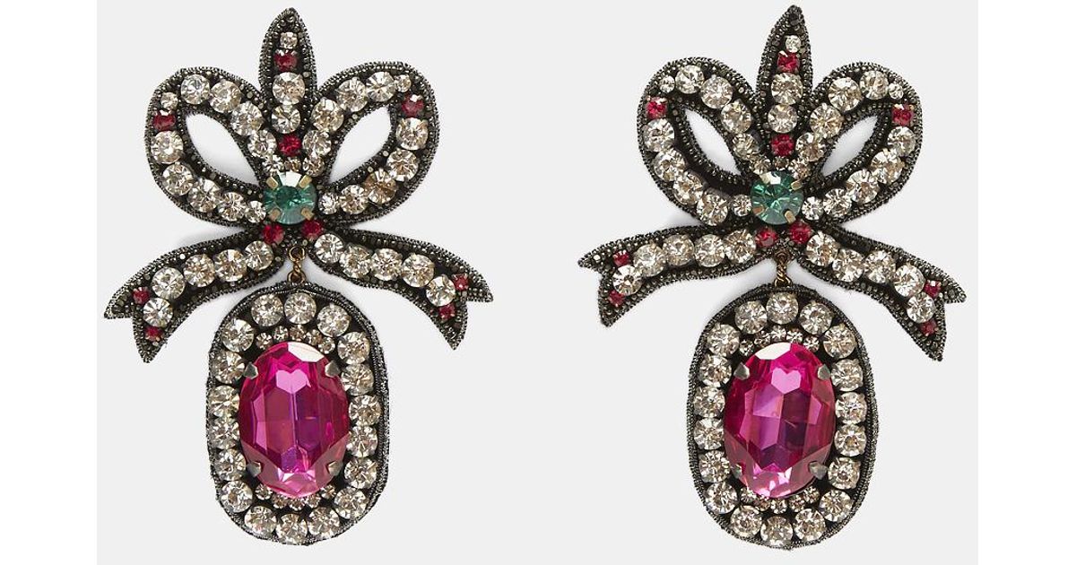 Lyst Gucci Crystal Embroidered Bow Earrings In Black And Pink Lyst Gucci Crystal Embroidered Bow Earrings In Black And Pink