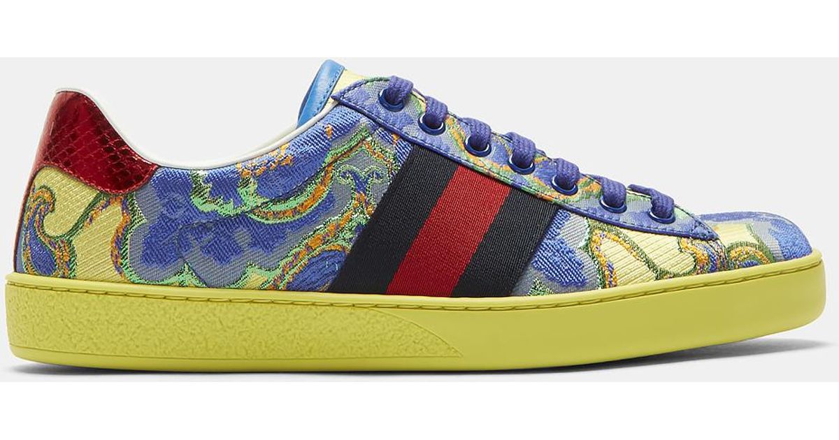 Gucci Men's Metallic Jacquard Sneakers In Yellow And Blue