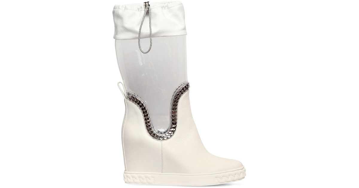 Casadei 80mm Plexi & Leather Wedge Boots in White - Lyst