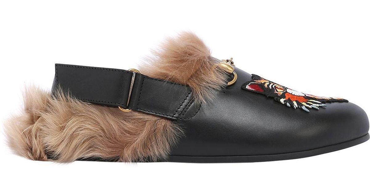 gucci black mules with fur