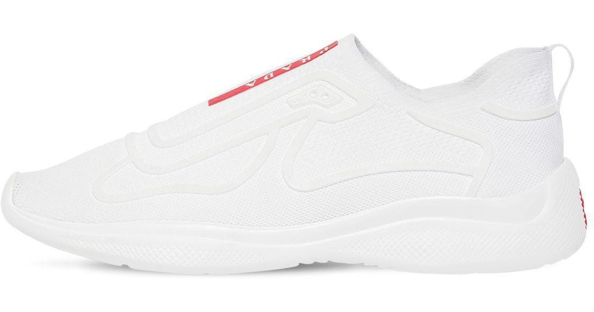 prada men's white americas cup patent leather sneakers