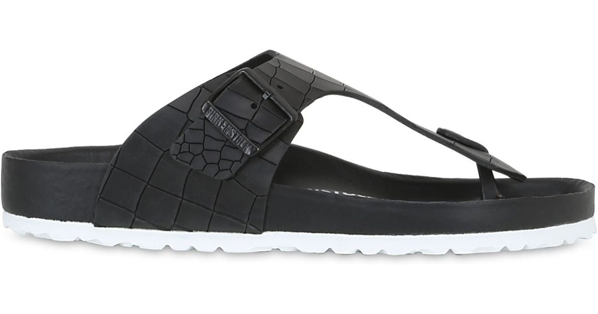  Birkenstock  Ramses Croc  Embossed Leather Sandals in Black 