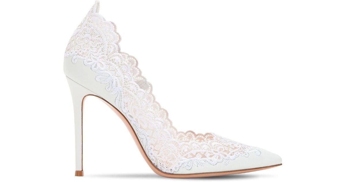 Gianvito Rossi 105mm Lace & Leather Pumps in White Save 48 Lyst