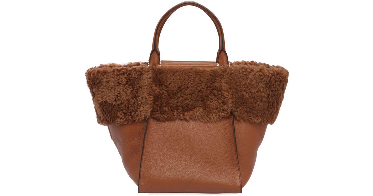 Lyst Max Mara Leather Shearling Bag In Brown