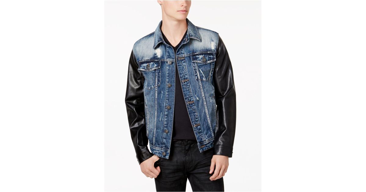 Lyst Inc International Concepts Men S Denim Jacket With Faux Lyst Inc International Concepts Men S Denim Jacket With Faux Leather Sleeves In Blue For