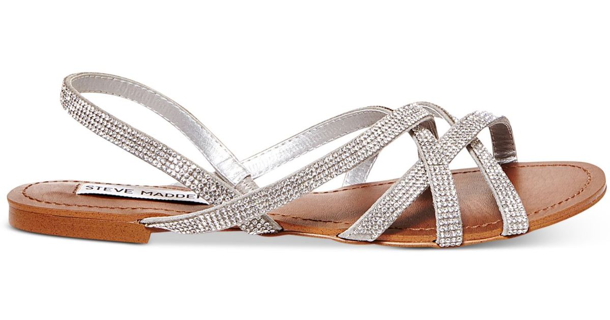 Steve madden Women&#39;s Zippie Flat Sandals in White (Silver) | Lyst