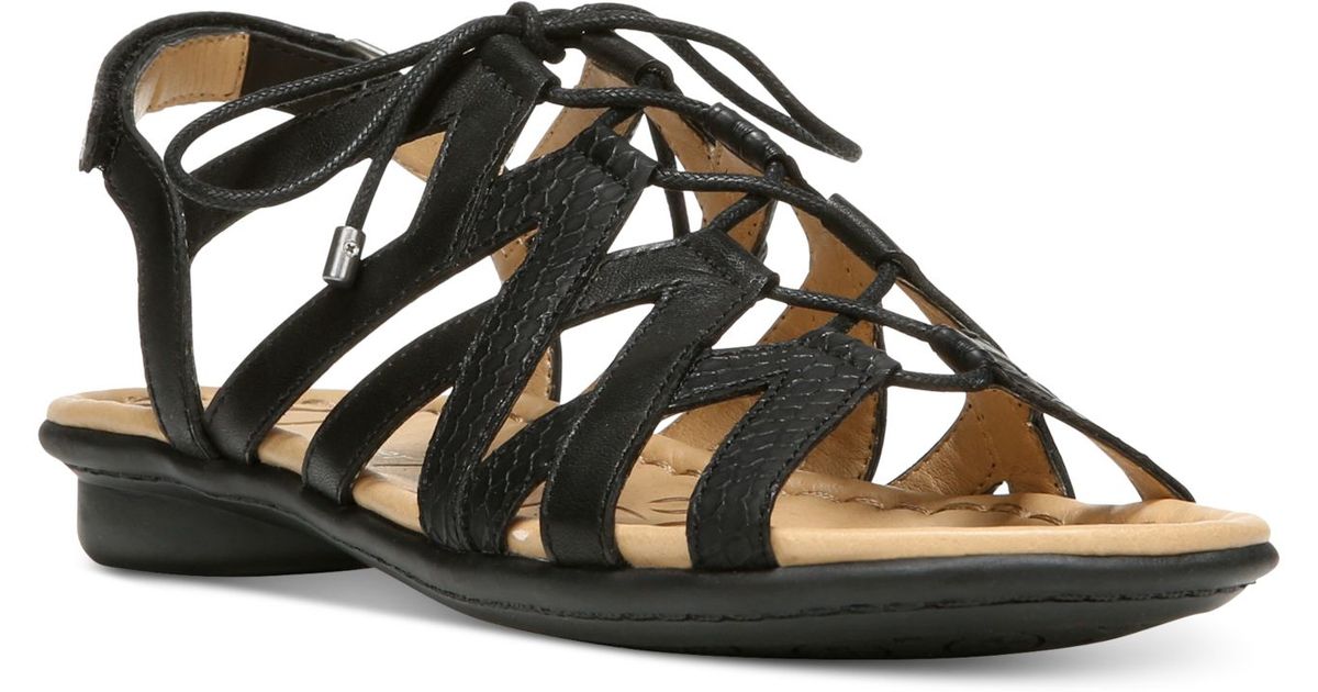 Naturalizer Whimsy Lace-up Flat Sandals in Black | Lyst
