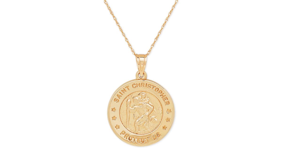 Macy S St Christopher Medallion Pendant Necklace In 14k Gold Macy S St Christopher Medallion Pendant Necklace In 14k Gold Metallic Lyst
