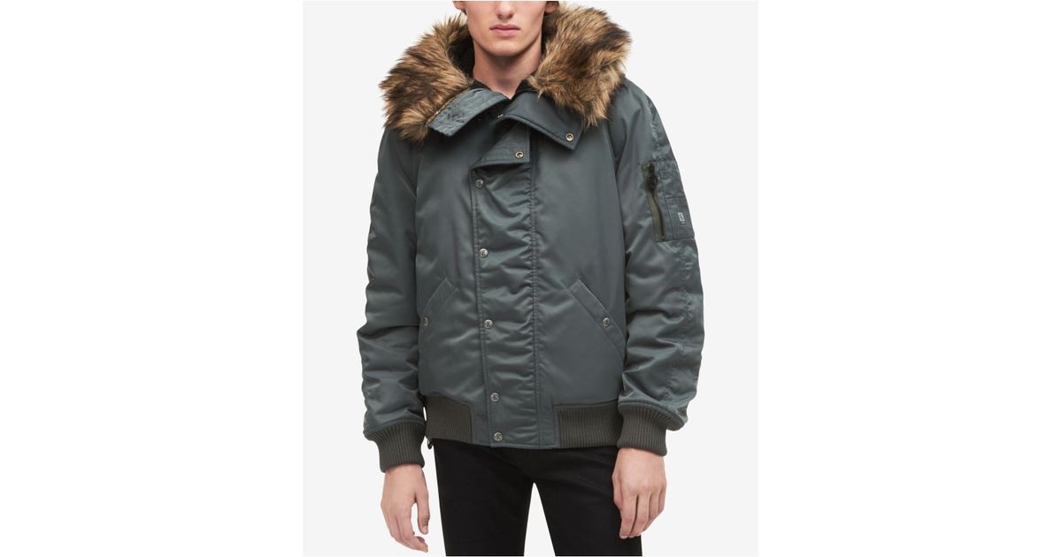 Lyst Calvin Klein Jeans Men S N 2b Flight Jacket With Faux Fur Lyst Calvin Klein Jeans Men S N 2b Flight Jacket With Faux Fur Hood In Green For