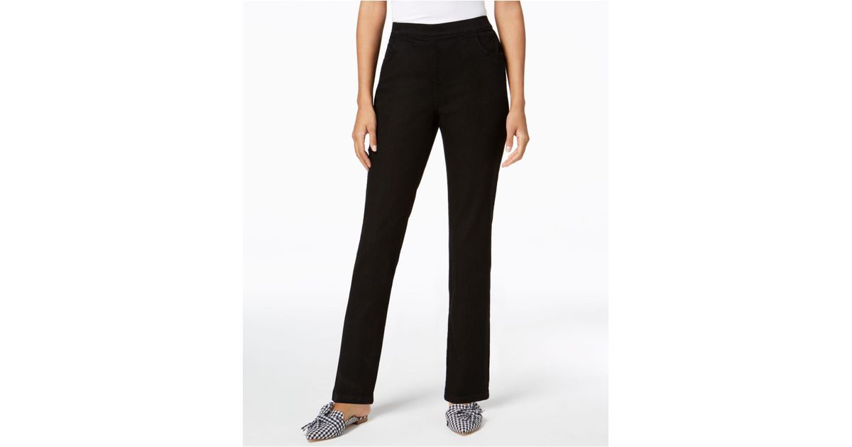 Karen Scott Denim Petite Pull-on Straight-leg Jeans, Created For Macy's ...