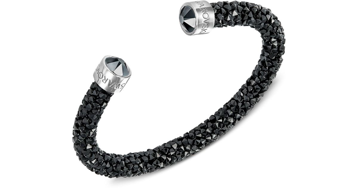 Lyst Swarovski Silvertone Black Crystal And Crystaldust Open Cuff Bracelet in Black