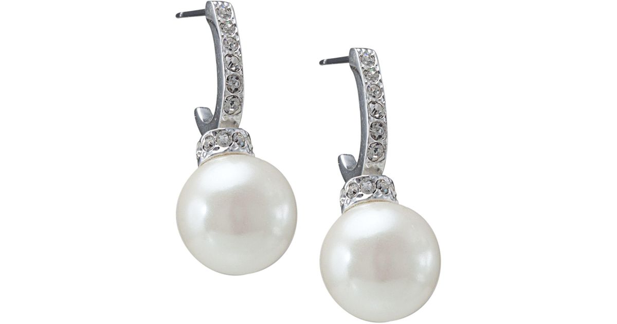 Lyst Carolee Earrings Pave Crystal Hoop And Pearl Drop In White
