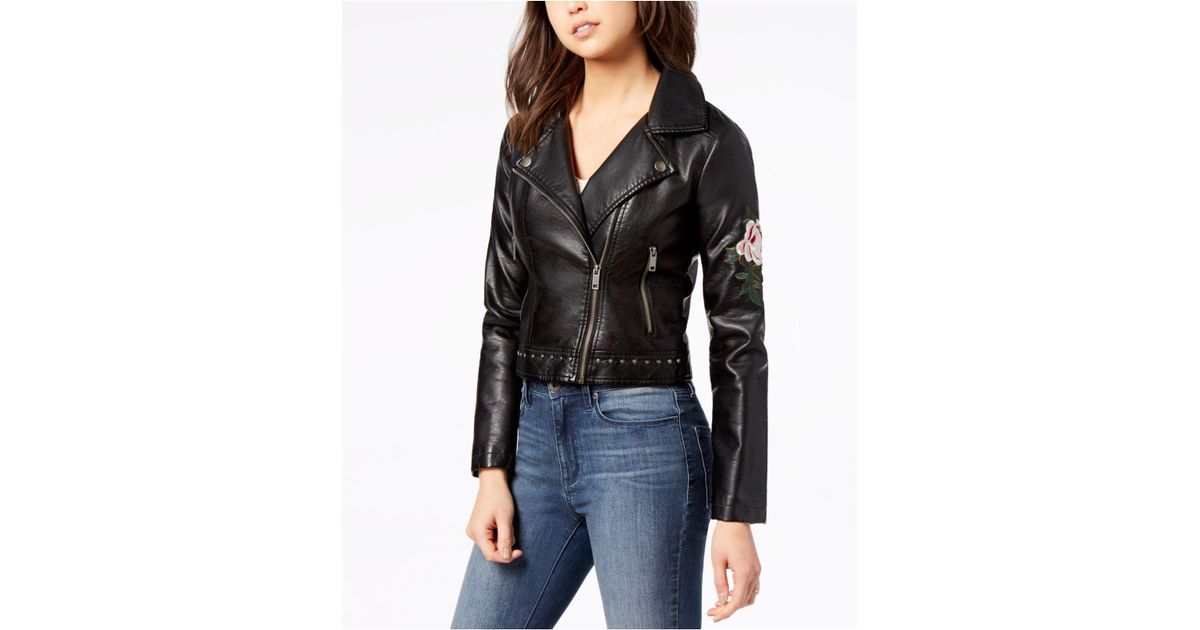 Lyst Maralyn Me Juniors Embroidered Faux Leather Moto Jacket In Lyst Maralyn Me Juniors Embroidered Faux Leather Moto Jacket In Black
