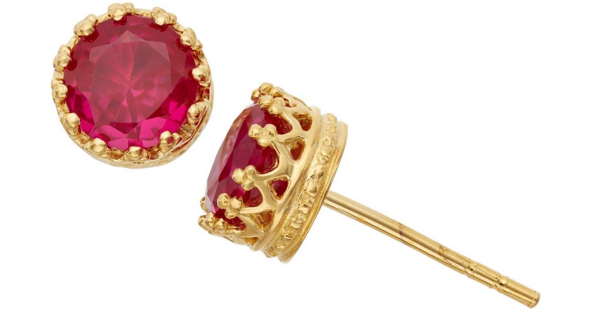 Lyst - Macy's Gold Plated 6mm Round-cut Ruby Crown Earrings in Metallic