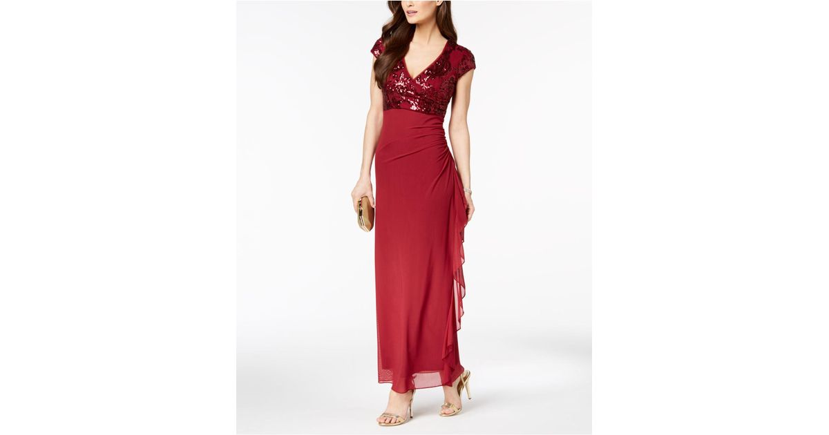 Lyst - Betsy & Adam Petite Embellished Surplice Ruched Gown in Red