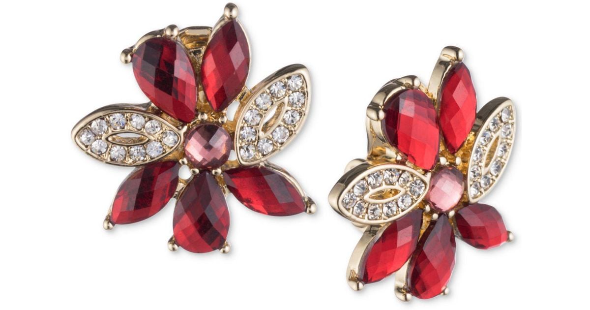 Lyst Anne Klein Gold Tone Pavé Red Stone Flower Clip On Stud Lyst Anne Klein Gold Tone Pavé Red Stone Flower Clip On Stud Earrings In Metallic