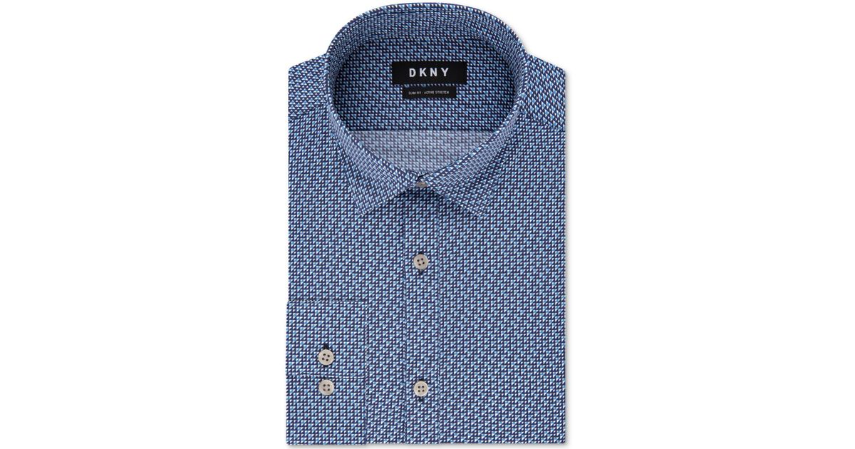 Dkny Slim Fit Active Stretch Moisture Wicking Non Iron Check Dress Shirt In Blue For Men Lyst 0714