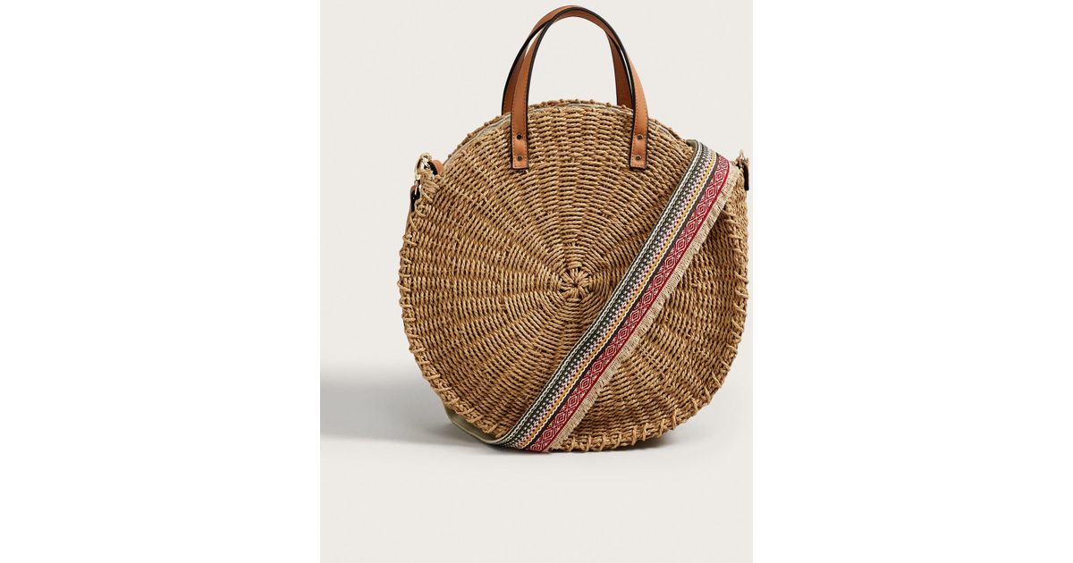 Lyst Violeta By Mango Round Raffia Bag In Natural
