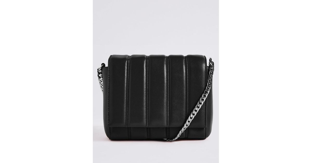 Marks Spencer Leather Quilted Shoulder Bag In Black Lyst