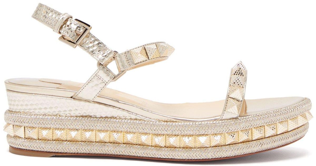 christian louboutin pyraclou iridescent spike wedge espadrille sandals