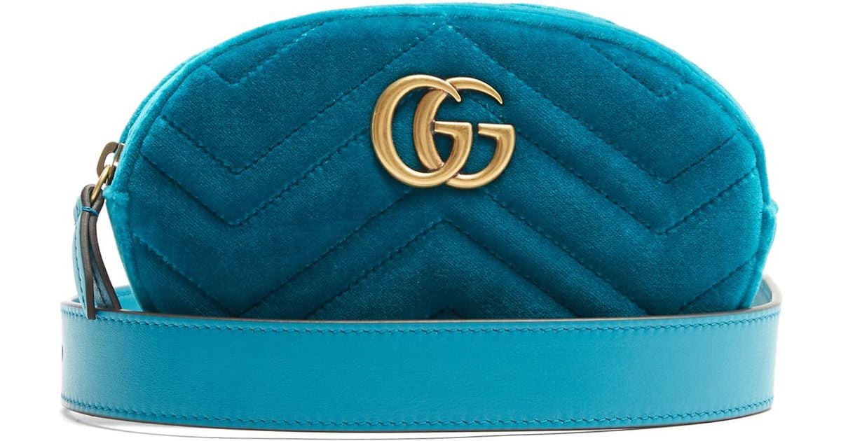Lyst - Gucci Gg Marmont Quilted-velvet Belt Bag in Blue