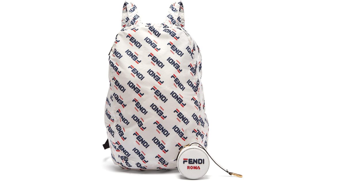 Fendi White Blue And Red Mania Fila Logo Charm Backpack