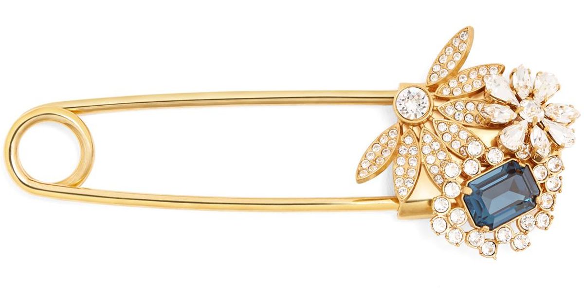 Lyst Burberry Fl Crystal Embellished Pin Brooch In Blue