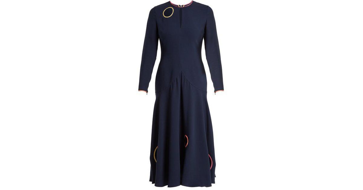 ROKSANDA Satin Mira Circle Reverse-appliqué Midi Dress in Navy (Blue