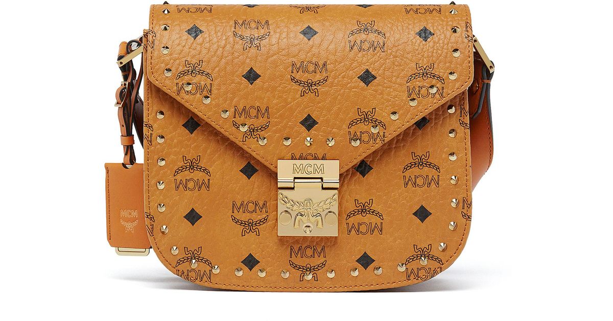 Lyst Mcm Patricia Shoulder Bag In Studded Outline Brown