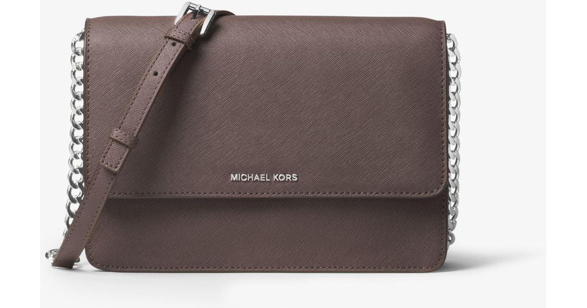 Michael Kors Daniela Large Saffiano Leather Crossbody Bag in Brown - Lyst