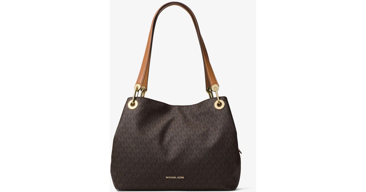 Lyst Michael Kors Raven Large Logo Shoulder Bag In Brown