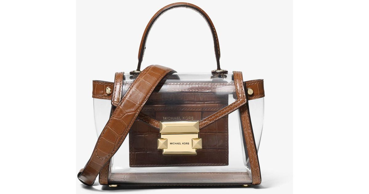 Michael Kors Brown Whitney Mini Clear And Leather Satchel