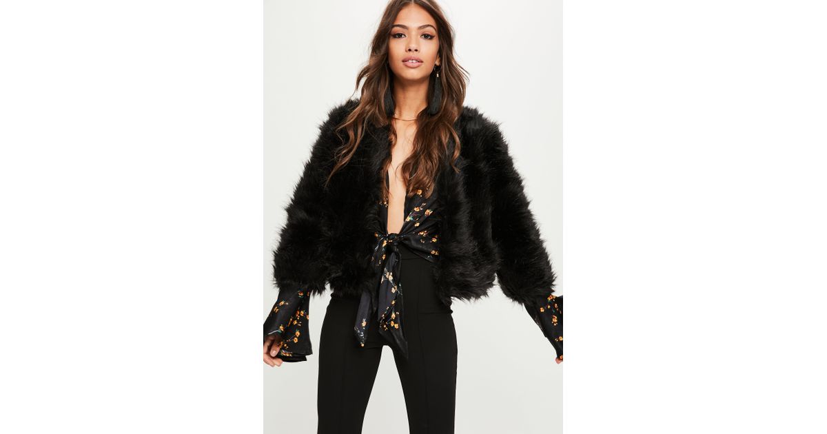 Lyst Missguided Black Short Fluffy Faux Fur Jacket In
