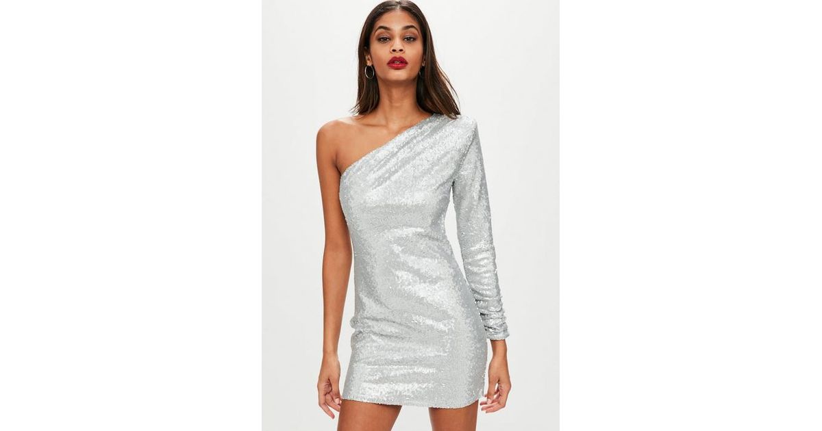 One Shoulder Silver Dress