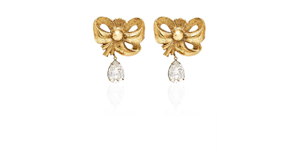 Lyst Rodarte Antique Gold Bow Earrings With Teardrop Swarovski Lyst Rodarte Antique Gold Bow Earrings With Teardrop Swarovski Detail In Metallic