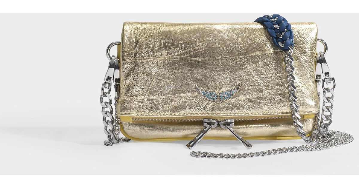 Zadig & Voltaire Rock Nano Metal Bag In Gold Calfskin in Yellow Lyst