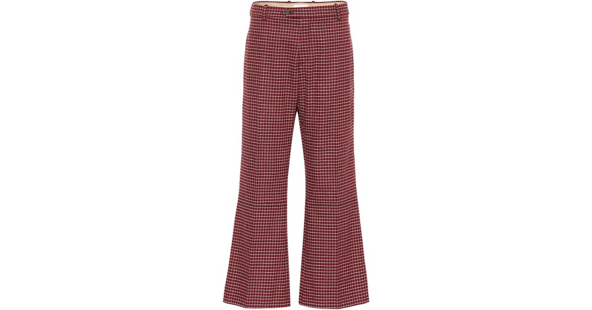 Chloé Plaid Wool-blend Pants in Red - Lyst