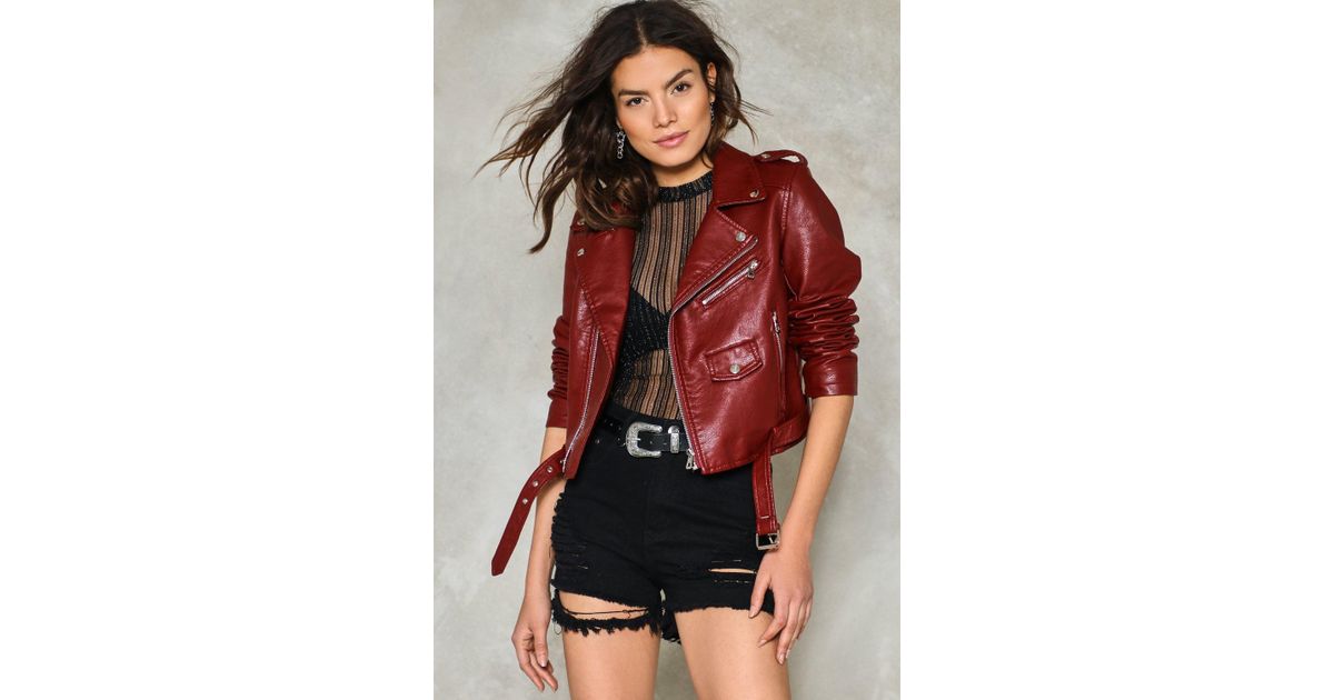 Lyst Nasty Gal Ride On Faux Leather Cropped Moto Jacket In Red