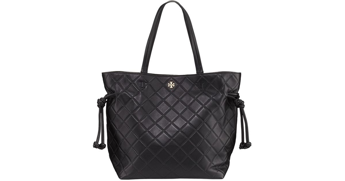Lyst Tory Burch Georgia Slouchy Quilted Leather Tote Bag In Black