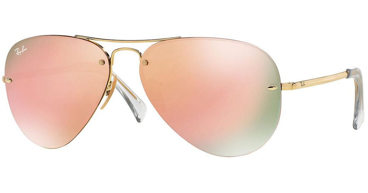 Lyst Ray Ban Rimless Mirrored Iridescent Aviator Sunglasses In Brown 