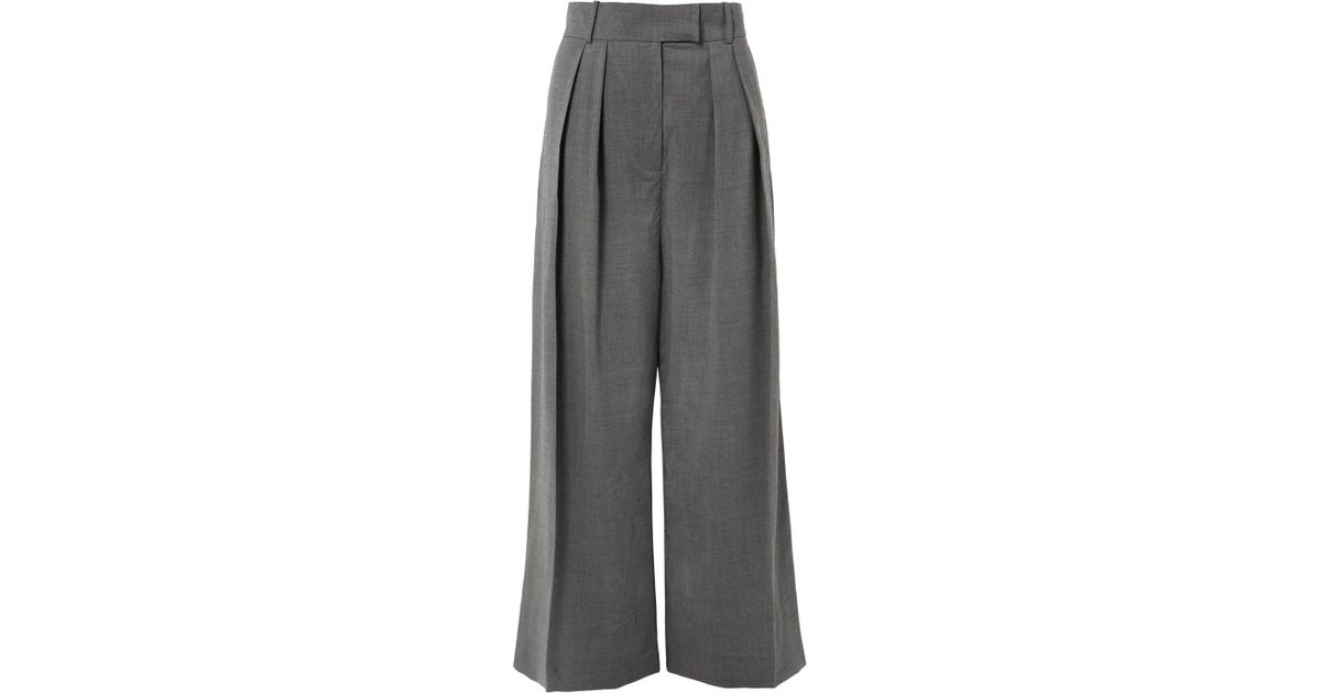 Awake Pleated Wool-blend Wide-leg Pants Gray - Save 25% - Lyst