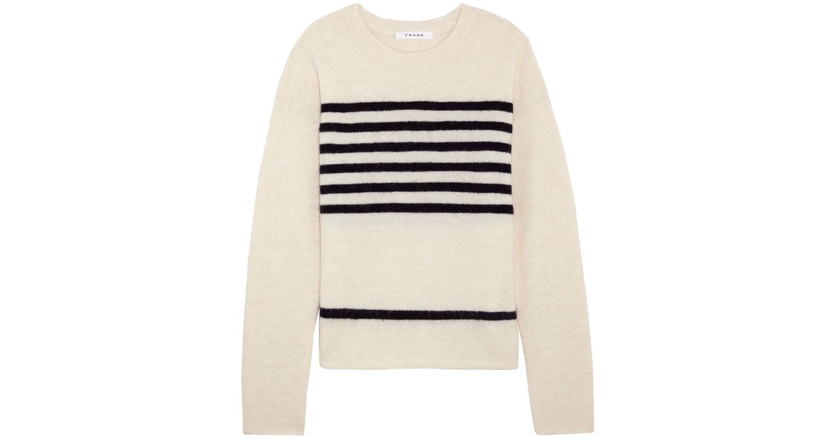 Lyst - Frame Striped Stretch-knit Sweater in White