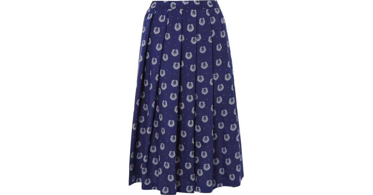 Estampada Navy Comme Des Garçons Midi Popelín De Falda T4wq7z