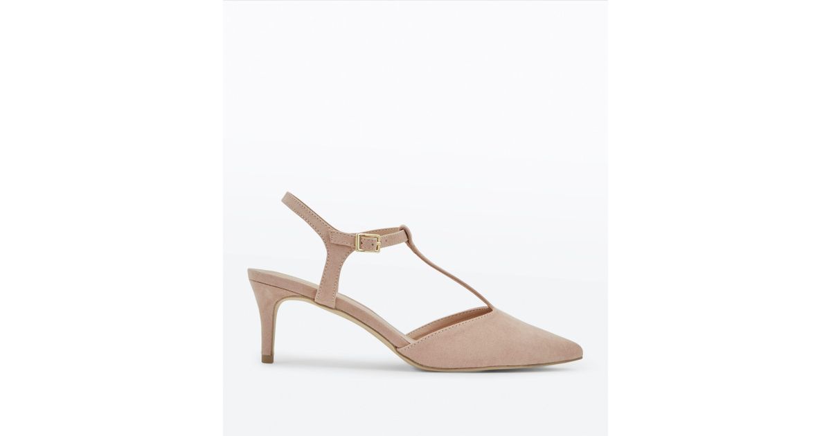 New Look Suedette T Bar Pointed Kitten Heels In Natural Lyst
