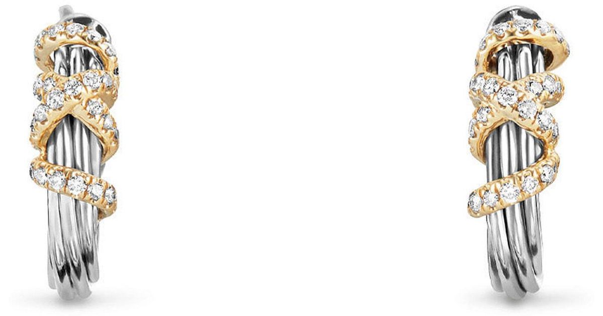 Lyst David Yurman Helena Small Hoop Earrings With Diamonds & 18k Gold